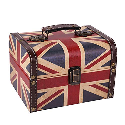 WaaHome Treasure Box 7.1'' British Flag Decorative Box Wood Jewelry Storage Box Keepsakes Box with Lids Vintage Treasure Chest Box for Kids Prizes Girls Women Men Gifts Home Decor