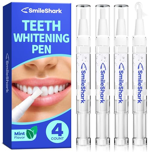 SmileShark Teeth Whitening Pen (4 Count), No Sensitivity Teeth Whitening Gel, Effective Teeth Whitener, Travel-Friendly Tooth Whitening Pen, Carbamide Peroxide Tooth Bleaching Gel for Adults