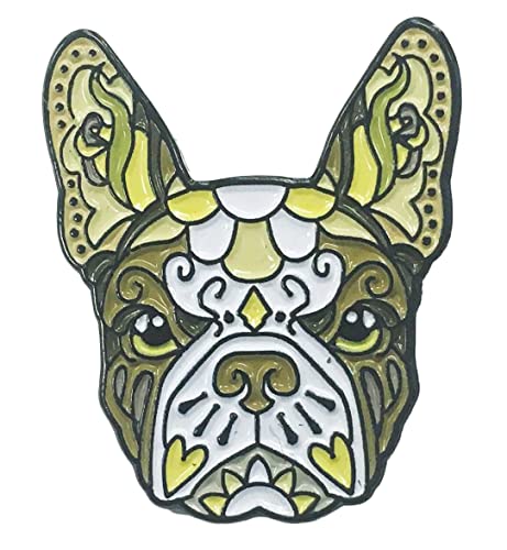 French Bulldog Brown White Sugar Skull Tattoo Breed Dog Lover Enamel Lapel Pin