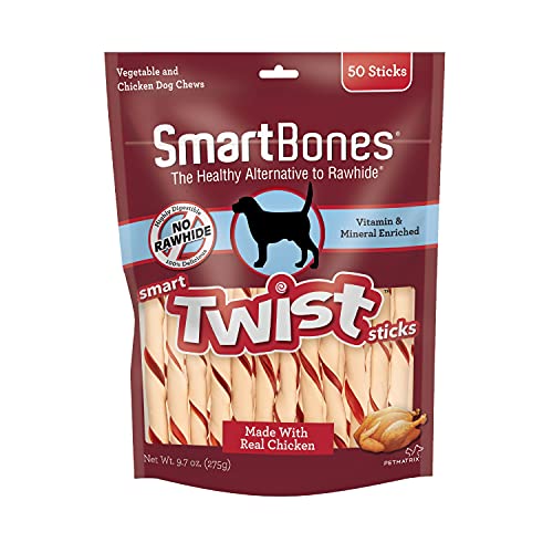 SmartBones Smart Twist Sticks, Rawhide Free Dog Chew Sticks, Made With Real Chicken, 50 Sticks (Pack of 1)