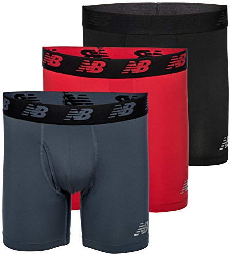 New Balance Men's 6' Boxer Brief Fly Front with Pouch, 3-Pack,Black/Team Red/Thunder, Large (36'-38')