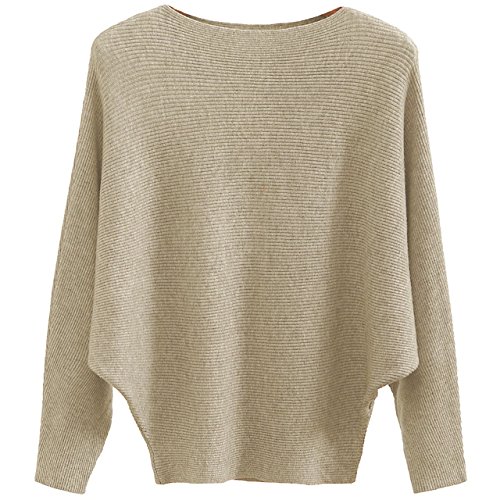 GABERLY Boat Neck Batwing Sleeves Dolman Knitted Sweaters and Pullovers Tops for Women (Khaki, One Size)