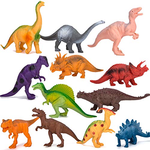 Kids Dinosaur Figures Toys, 7 Inch 12 Pack Jumbo Plastic Dinosaur Playset, STEM Educational Realistic Dinosaur Figurine for Boys Girls Toddlers