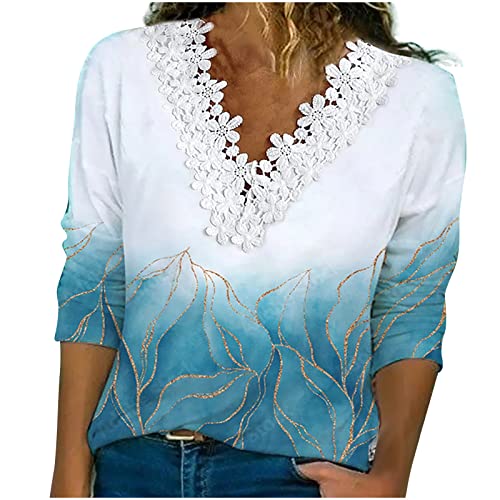 My Orders Summer Floral Printed Tops for Women Crochet Lace Trim V Neck Short Sleeve T Shirts Casual Loose Pullover Tee Shirts