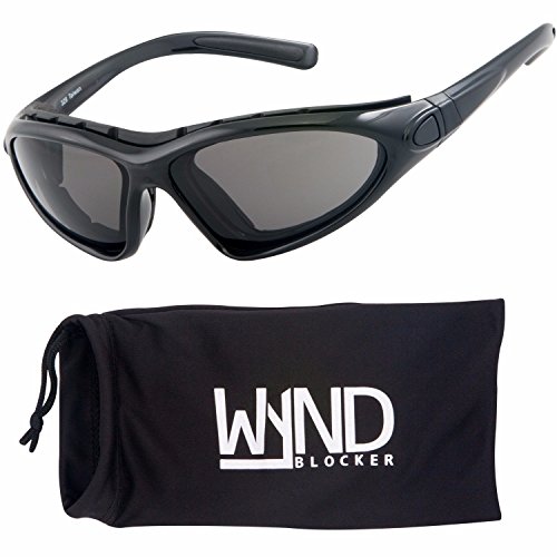 WYND Blocker Vert Motorcycle & Boating Sports Wrap Around Polarized Sunglasses (Black/Smoke Lens)