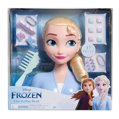 Disney 2 Elsa Styling Head, 18-Pieces Include Wear and Share Accessories, Blonde, Hair Styling for Kids, Officially Licensed Kids Toys for Ages 3 Up by Just Play