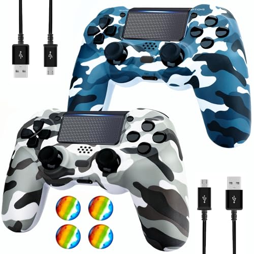 Dliaonew Wireless Controller for PS4, 2 Pack Remote Control Compatible with Playstation 4/Slim/Pro with Dual Vibration/Audio/Six-axis Motion Sensor/Game Joystick - Camo Blue + Camo Grey Gamepad