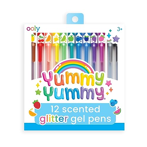 Ooly Scented Yummy Yummy Glitter Gel Pens Set of 12 Pens (New Gen) - 1.00mm NIB Scented Glitter Pens for Kids, Adults, Art Supplies and Stationary Supplies [Yummy Yummy Scented Glitter Pens]