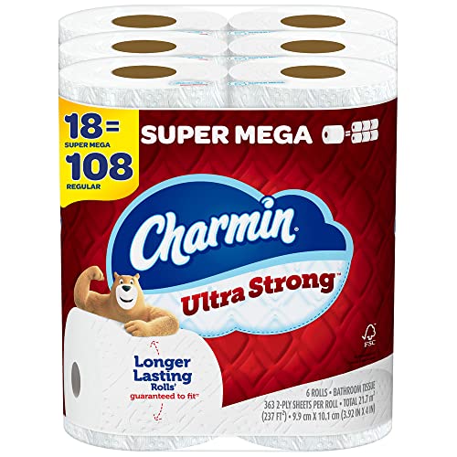 Charmin Ultra Strong Toilet Paper, 18 Super Mega Rolls = 108 Regular Rolls