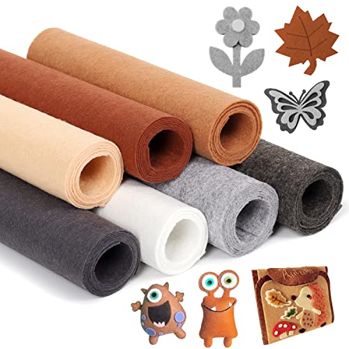 ZAIONE Felt Fabric Sheets Bundle: Stiff 7 Rolls 8x35 Inch Assorted Color Non-Woven Acrylic Craft Fabric for DIY Craftwork Sewing Patchwork (Grey Brown Series)