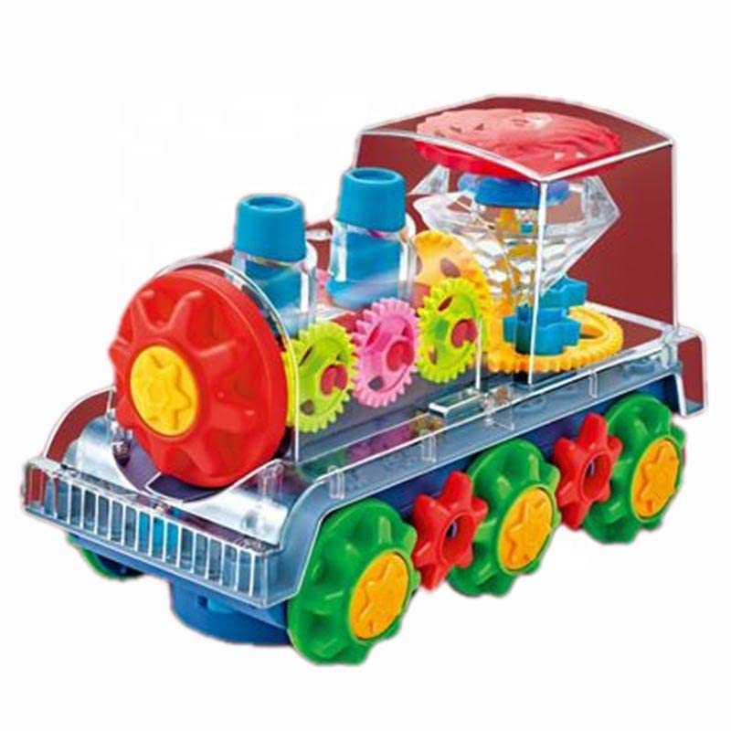Nenekal Electric Transparent Gear Train Toy with Flashing Lights and Music, 360 Rotation, Battery Operated Bump and Go Car Toddler Toys, Multicolored, for Boys Girls 3+