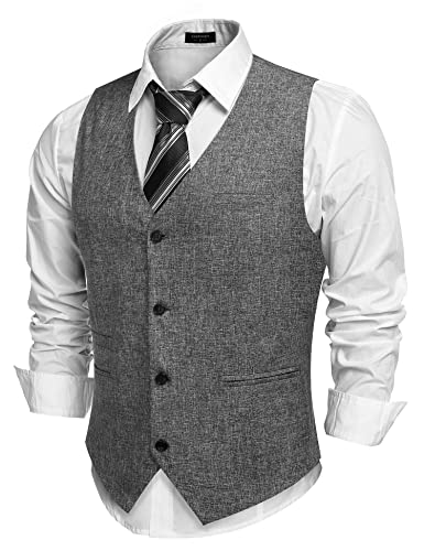 COOFANDY Men's Formal Waistcoat Regular Fit Business Dress Vest 4 Button Grey X-Large