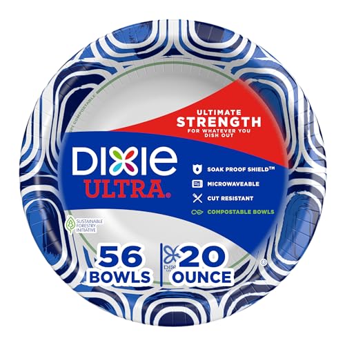 DIXIE ULTRA, Large Paper Bowls, 20 Oz, 56 Count, Microwave Safe, Compostable, Disposable Bowls Great For Breakfast, Lunch, And Dinner Meals