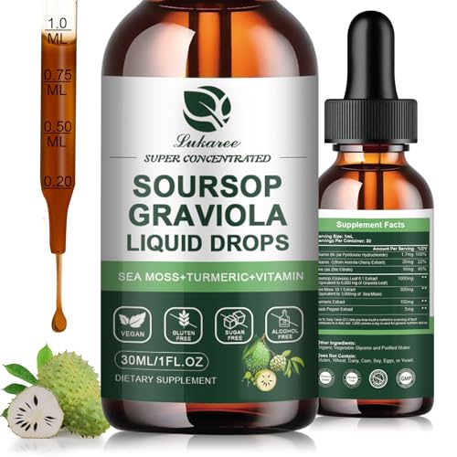 (2 Pack) Soursop Graviola Leaf Extract Liquid Drop Plus Pure Botanical Sea Moss for Cell Support & Regeneration, Immunity, Liver, Zzz & Antioxidant - Soursop Bitters Liquid, 2 Month Supply, 1 Fl Oz