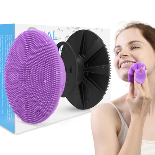 BEAUTAIL Silicone Face Scrubber 2 Pack, Manual Facial Cleansing Brush, Gentle Face Exfoliator for Sensitive Skin, Skin Care Exfoliating Face Brush for Men and Women, Black+Purple