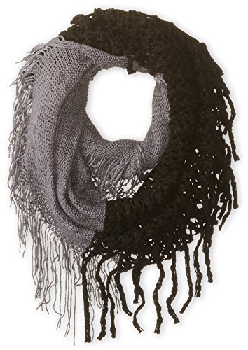 La Fiorentina Women's Two-Tone Infinity Scarf with Fringe, Black/Grey, One Size