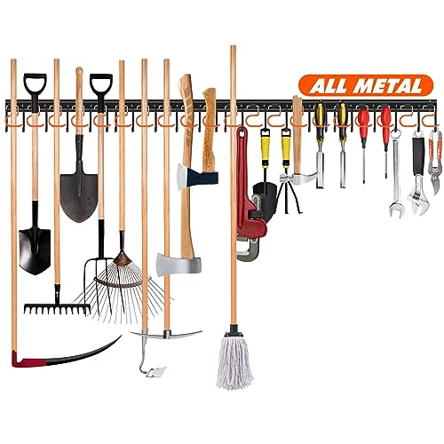 TVKB 68'' All Metal Garden Tool Organizer Adjustable Garage Tool Organizer Wall Mount Garage Organizers and Storage with Hooks Tool Hangers for Garage