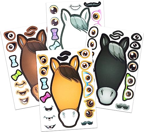 24 Make A Horse Sticker Sheets - Includes Brown, Black, & White/Grey Horses - Fun Craft Activity for Children - Perfect Party Favors for Horse, Petting Zoo & Barn Themed Birthday Parties