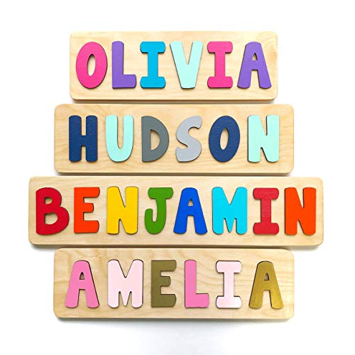 Personalized Wooden Name Puzzle for Kids, Handmade in USA by Bloom Owl, Custom Baby Gifts for Boys and Girls Easter or First Birthday, Montessori Toys for Toddlers 1-3, Baby Puzzle
