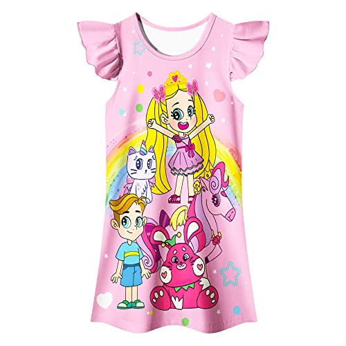 Love Diana Girls Princess Costume Roma Gown Dress Flutter Sleeve Cartoon Printed Home Casual Wear Birthday Gift for Kids 2-12 Years