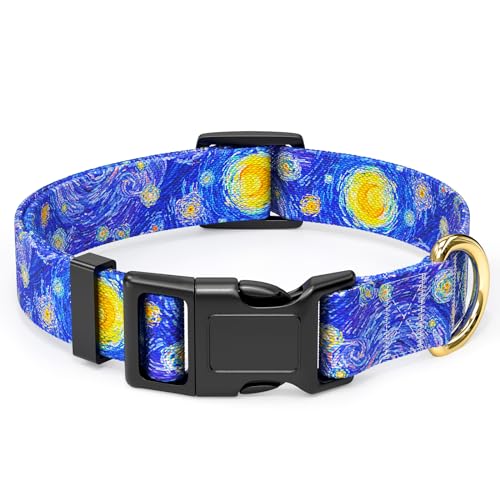 Rnivvi Dog Collar, Adjustable Dog Collar for Small Dogs, Cute Puppy Collar for Boy and Girl Dogs, Soft Nylon Pet Collars with Quick Release Buckle for Walking Running, Starry Night Dog Collars