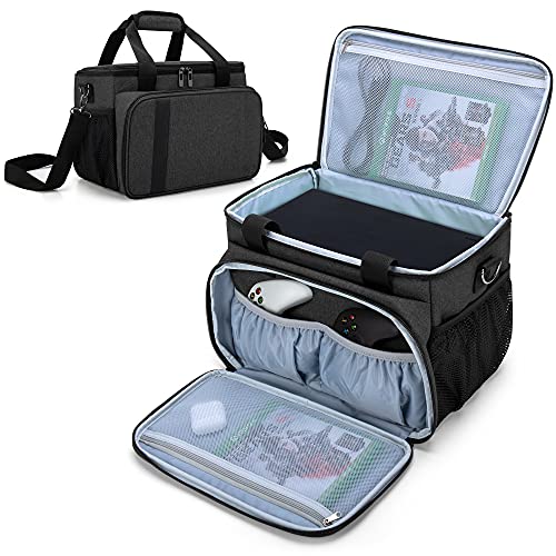 CURMIO Game Console Carrying Case Compatible for Xbox Series X, Portable Carrying Bag with Shoulder Strap for Controllers, Cables, Headsets, Ideal for Game Player, Black, Patent Pending, Bag Only