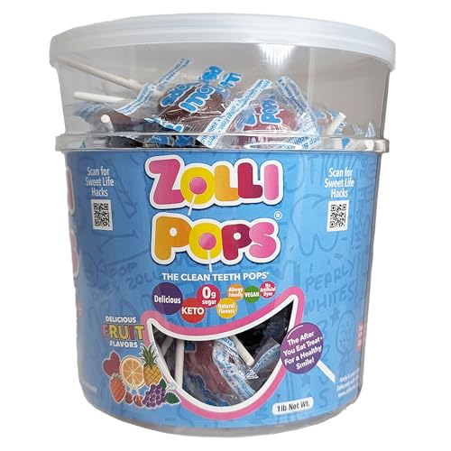 Zollipops Clean Teeth Pops, Anti Cavity Lollipops, Delicious Assorted Flavors, 1 LB Tub