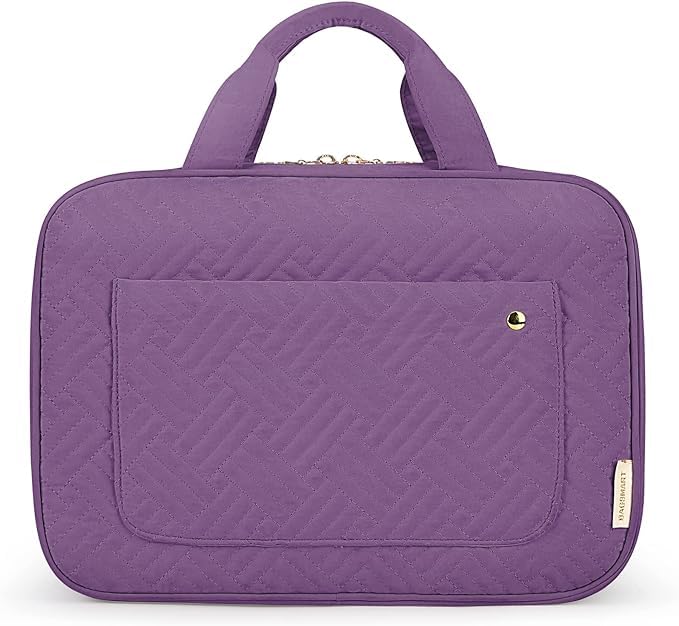 BAGSMART Toiletry Bag Travel Bag with Hanging Hook, Water-resistant Makeup Cosmetic Bag Travel Organizer for Accessories, Shampoo, Full Sized Container, Toiletries (Purple, Medium)