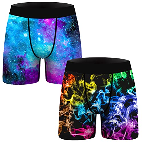 Aueyan Mens Christmas Funny Boxer Briefs Novelty Underwears Shorts Trunk Printed Galaxy Black White Tie Blue Mid Rise Breathable Soft Fun Hilarious Gag Gifts for Him Fiance Husband Colorful L