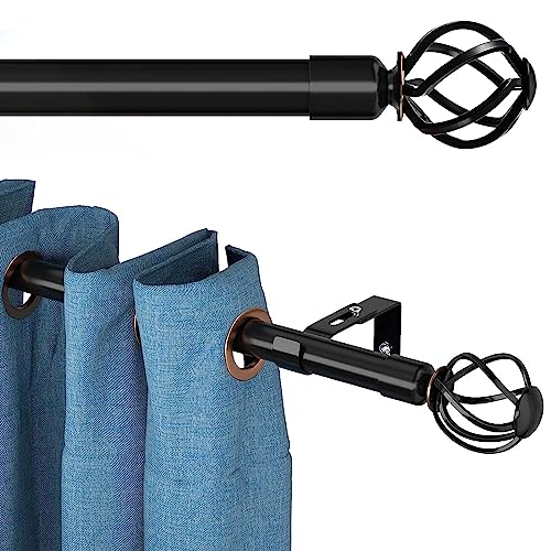 Black Long Curtain Rod 72-144 inch, Heavy Duty Curtain Rods Set for Windows with Cage Finials, Decorative 1 inch Curtain Rod for Patio Outdoor, Sliding Glass Door, Bedroom, Living Room