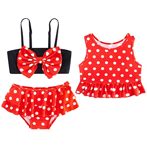 Swimsuits for Toddler Girls 2T 3T Cute Black Red Lace Bathing Suit 2 3 Years Little Kids 3Pcs Cartoon Matching Bikini Sets 24 Months Polka Dots Toddlers 3D Floral Printed Tropical Hawaiian Outfit
