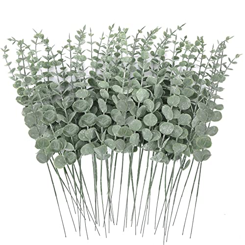 CEWOR 80pcs Artificial Eucalyptus Stems Fake Eucalyptus Leaves Stems Real Touch Leaf Branches for Flower Bouquet Wedding Easter Centerpiece Spring Home Office Decor