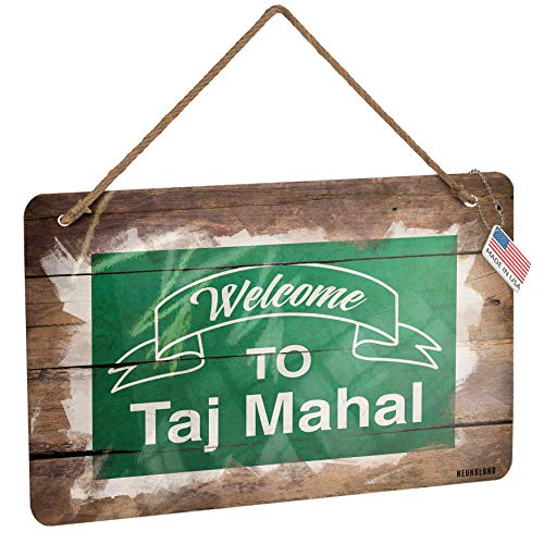 NEONBLOND Metal Sign Green Sign Welcome to Taj Mahal Christmas Wood Print