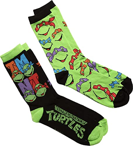 Hyp Teenage Mutant Ninja Turtles TMNT Faces & Logo Men's Crew Socks 2 Pair Pack