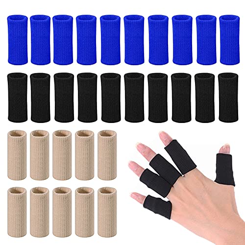 Finger Arthritis Sleeves (30Pcs), Elastic Thumb Splint Brace Support Protector Finger Compression Sleeve for Arthritis Joint Pain Relief, Breathable Finger Tape for Triggger Finger Sports Aid Support