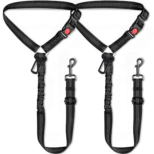 Pavsrmy 2 Packs Dog Seat Belt for Car, Upgrade 3-in-1 Dog Seatbelt with Adjustable Metal Buckle, Safety Headrest Restraint Dog Car Harness with Elastic Bungee for Small Medium Large Dogs Pet