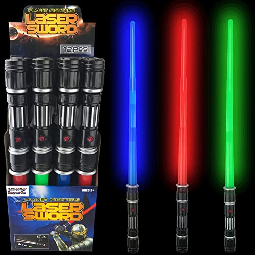 12 Pack LED Light Up Sabers Set - Motion Sensitive Retractable Swords with FX Sound Effects for Kids Party Supplies, Bulk Party Favors and Cosplay