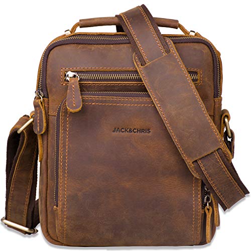 Jack&Chris Leather Messenger Bag for Men, Man Purse Crossbody Bags for Work Business, Brown