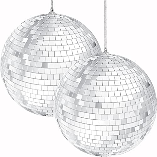 The Dreidel Company Mirror Disco Ball 4' Inch 2-Pack, Silver Hanging Ball with Attached String for Ring, Reflects Light, Fun Party Home Bands Decorations, Party Favor (2-Pack)