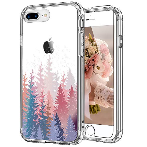 ICEDIO iPhone 8 Plus Case,iPhone 7 Plus Case with Screen Protector,Clear Cover with Trees Floral Flower Patterns for Girls Women,Shockproof Protective Phone Case for iPhone 8 Plus/7 Plus