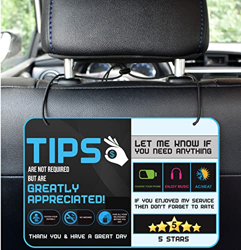 Tips - Five star Accessories rider-share sign for Driver |sign Rideshare 5 stars tips taxi sign driver Rating Appreciated Ride-share Driver Signs- Large 9x6 (Pack of 2)