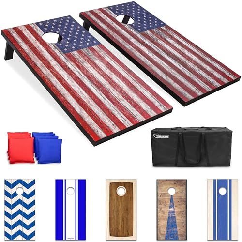 GoSports Classic Cornhole Set – Includes 8 Bean Bags, Travel Case and Game Rules (Choice of style)