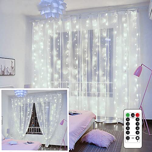 YEOLEH String Lights Curtain,USB Powered Fairy Lights for Bedroom Wall Party,8 Modes & IP64 Waterproof Ideal for Outdoor Wedding Decor (White,7.9Ft x 5.9Ft)