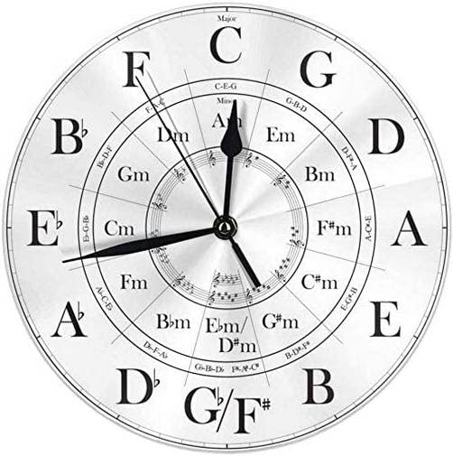 YANMEI Circle of Fifths Round Wall Clock Battery Operated 10' Desk Clock for Home Living Room Office Decoration