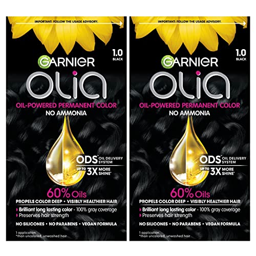 Garnier Hair Color Olia Ammonia-Free Brilliant Color Oil-Rich Permanent Hair Dye, 1.0 Black, 2 Count (Packaging May Vary)