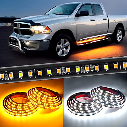 Nilight Truck LED Running Board Lights 2PCS 70 Inch LED Side Maker Light with 216 LEDs White Courtesy Light & Sequential Amber Turn Signal Lighting Strips for Extended & Crew Cab Trucks Pickup