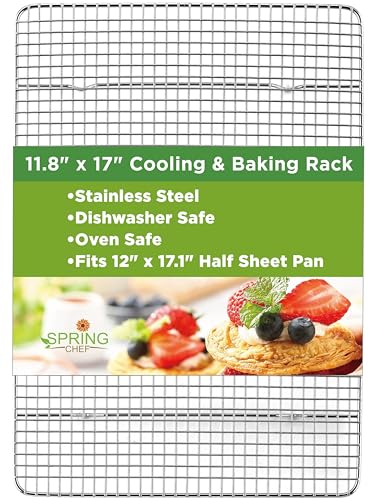 Spring Chef Cooling Rack & Baking Rack - 100% Stainless Steel Cookie Cooling Racks, Wire Rack for Baking, 11.8' x 17' Fits Half Sheet Roasting Pan for Bacon, BBQ - Cooling Racks for Cooking and Baking