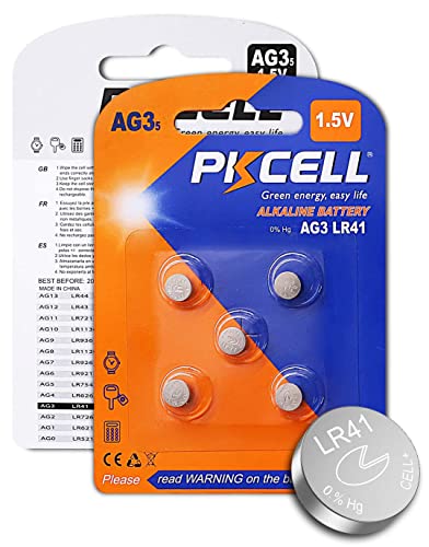 PKCELL AG3 1.5V Battery LR41 392 384 192 Button Alkaline Cell for Digital Thermometer- 5Count