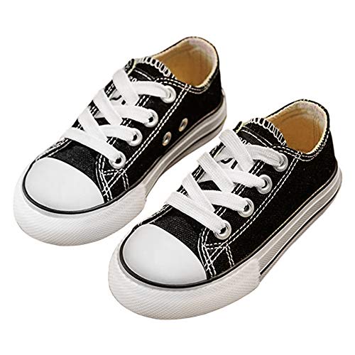 iFANS Boys and Girl Low Top Canvas Kids Lace up Sneakers Black