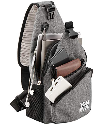 15.4' Sling Bag for Men Crossbody Shoulder Chest Bags Nylon for Travel Gym Sport Hiking with USB Charger Port